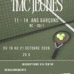 Affiche du TMC Jeunes 11-14 ans garçons au Tennis Club Sillery, du 19 au 21 octobre 2026